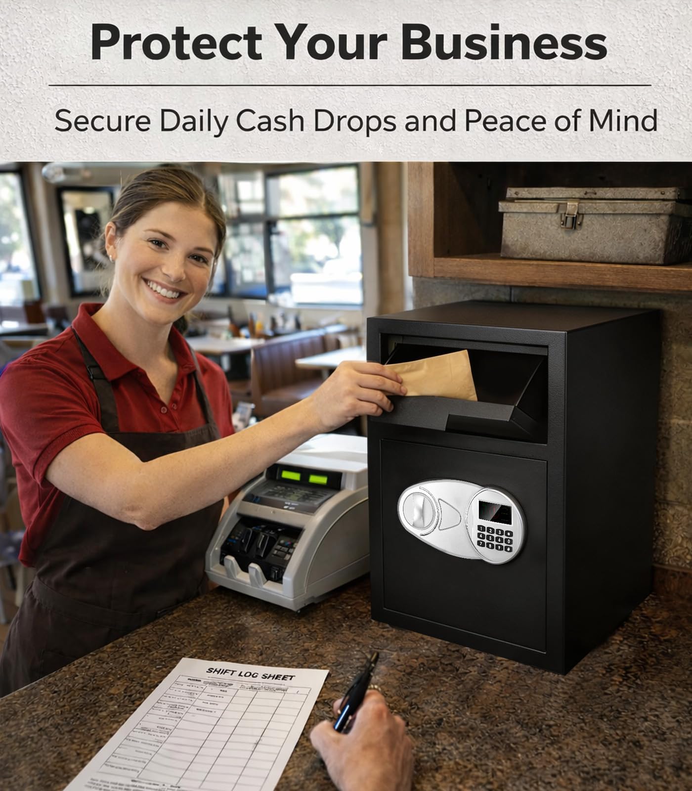 2.8 Cuft Depository Safe with Drop Slot, Anti-Theft Cash Drop Safe with Digital Keypad, Heavy Duty Drop Slot Safes with LCD Display, Drop Commercial Safe for Business Mail Church