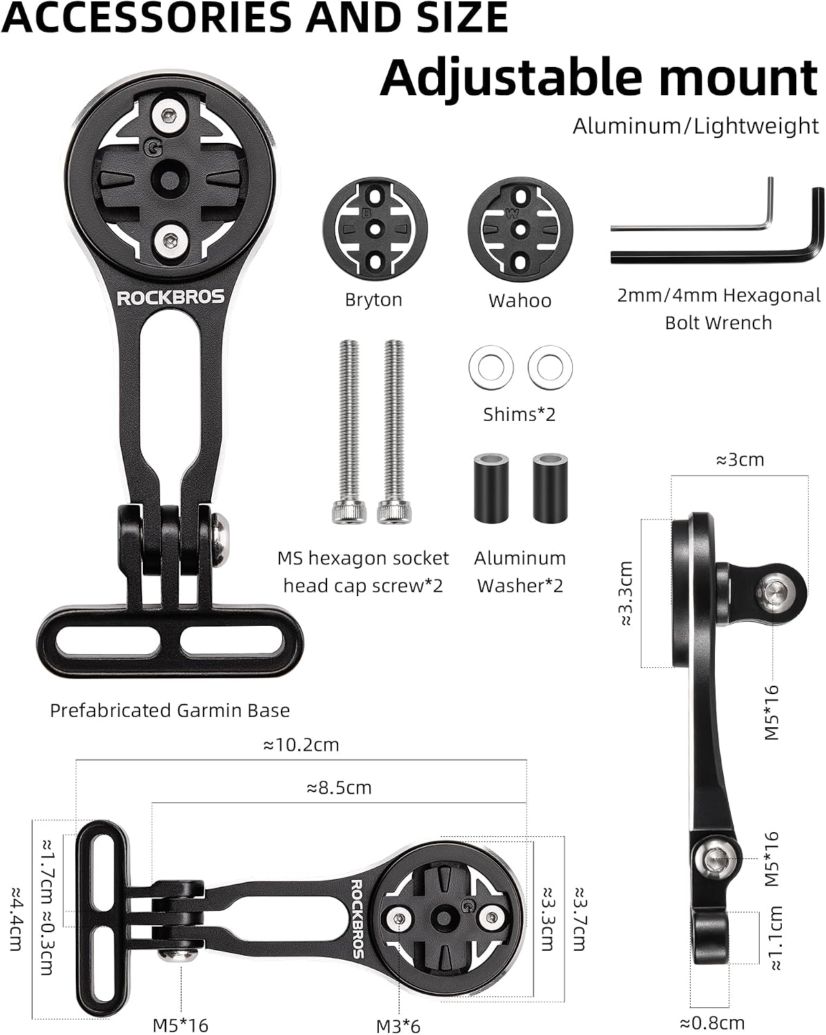 ROCKBROS 4 cm Bike Computer Mount Adjustable Out-Front Bicycle Computer Mount Aluminum Integrated Cycling Computer