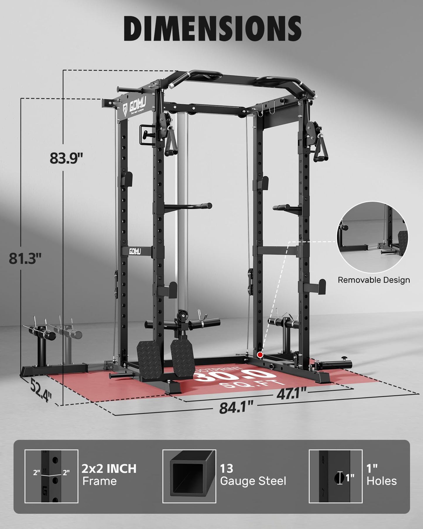 GOIMU RH01 Power Cage Rack, 2000LBS Squat Rack with with Cable Crossover System&LAT Pull Down System, Multi-Function Workout Cage for Home&Garage Gym (Black, RH01 Power Cage)