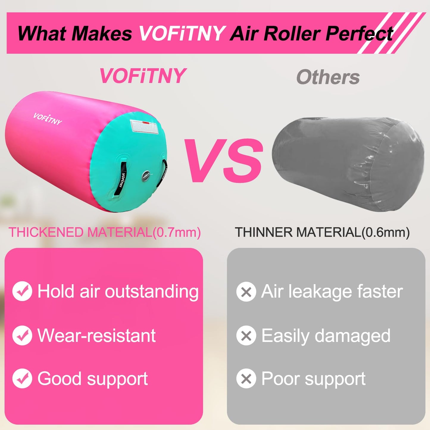 VOFiTNY Gymnastics Air Barrel Octagon Mat Tumbler 3.3ft L x 2ft D Back Handspring Trainer for Home/Gym/Tumbling Without Pump