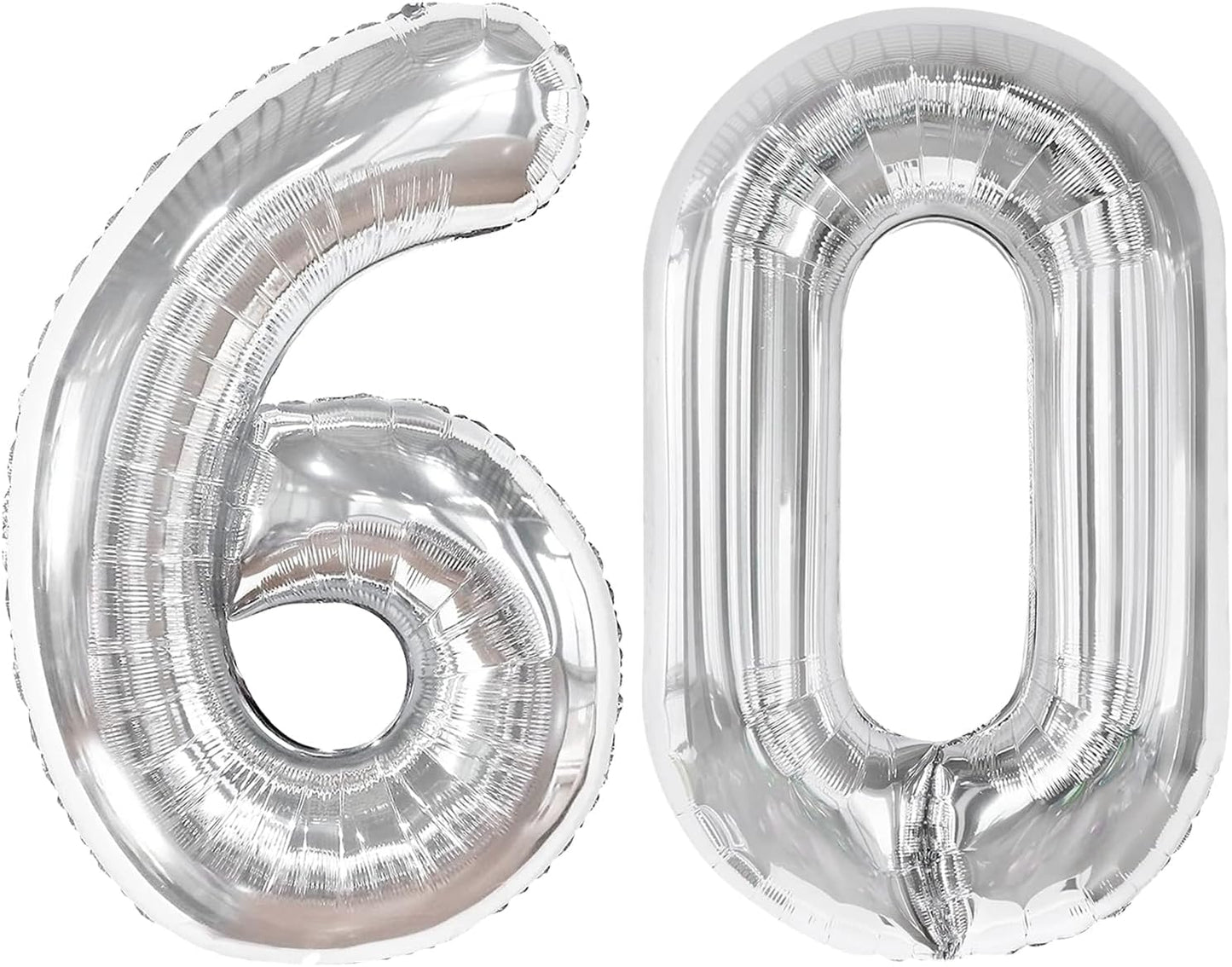 Silver Number 60 Balloon - 40 Inch Metallic 60th Birthday Decoration for Men & Women