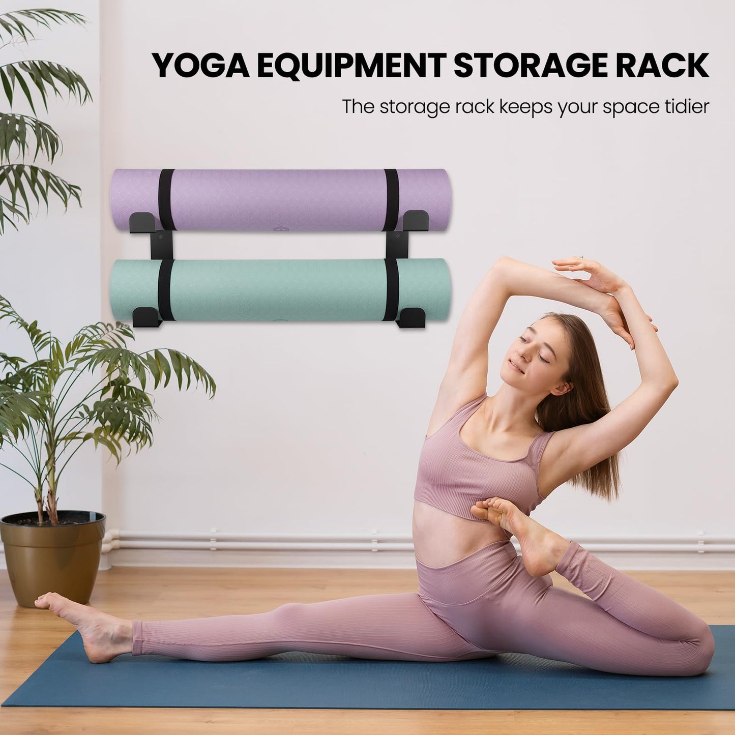 4 Tier Yoga Mat Holder Wall Mount & Yoga Mat Storage Rack,Heavy-duty steel fabrication,Holds 30 lbs for Foam Rollers,Resistance Bands,Home Gym