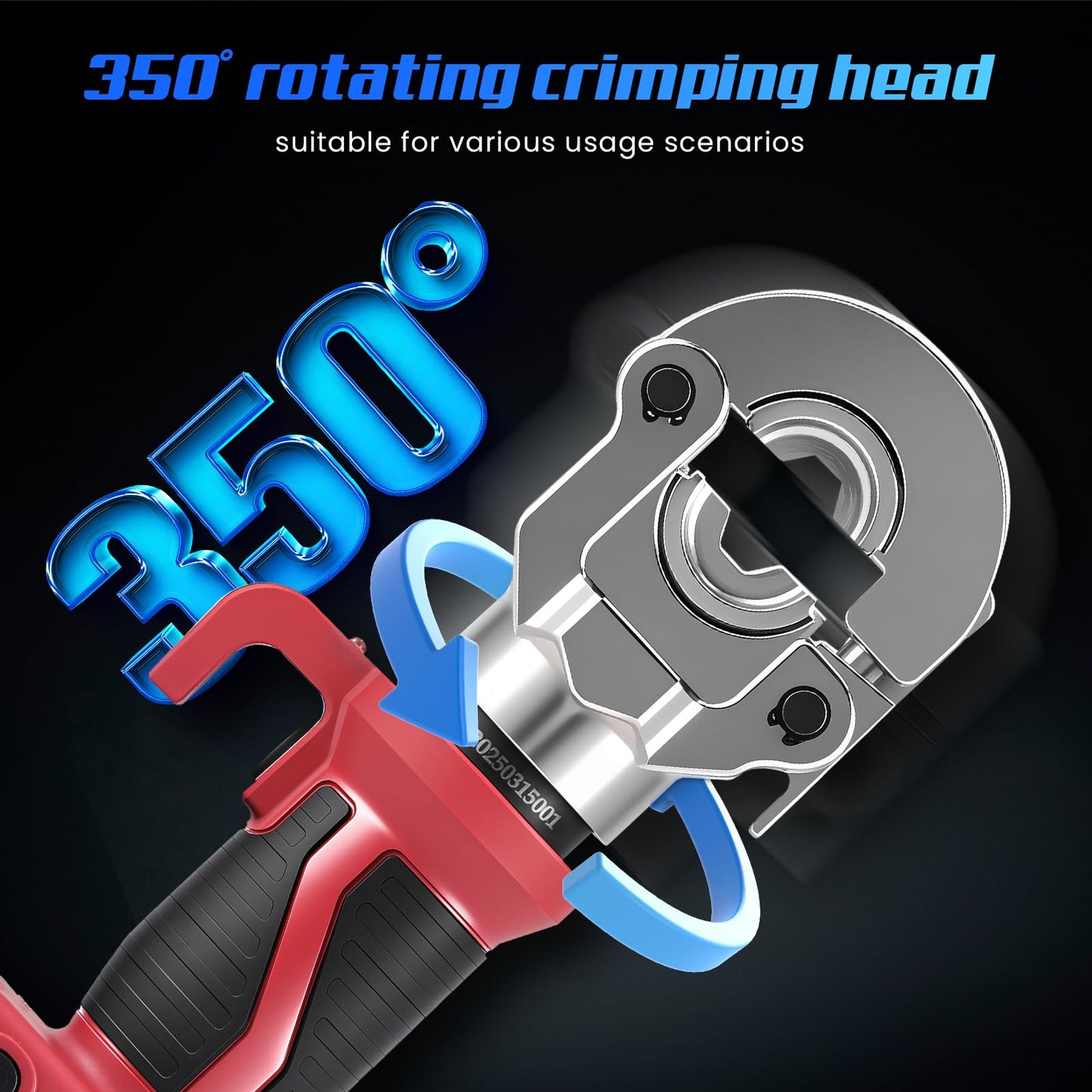 NEWTRY N300 Electric Hydraulic Cable Lug Crimping Machine 6 ton Rechargeable Cordless Terminal Cable Pliers 350° Rotatable 10-300mm² /8AWG-600MCM 12 Dies 2PCS 5000mAH