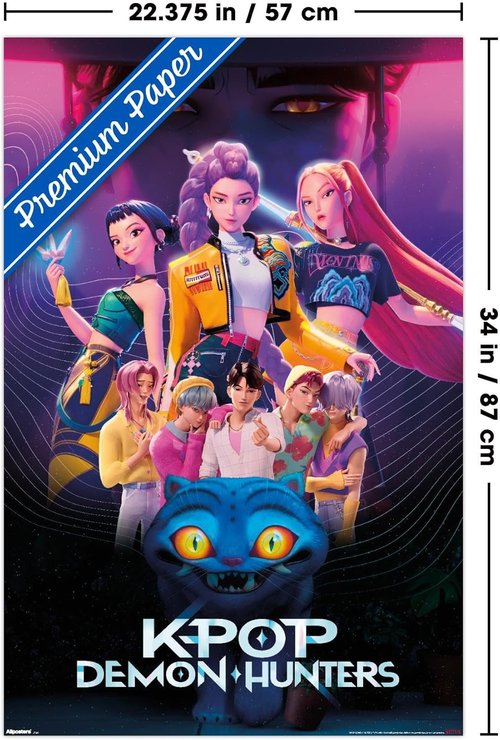 Netflix KPop Demon Hunters Wall Poster - Premium 34L x 22.4W Bundle with Clips