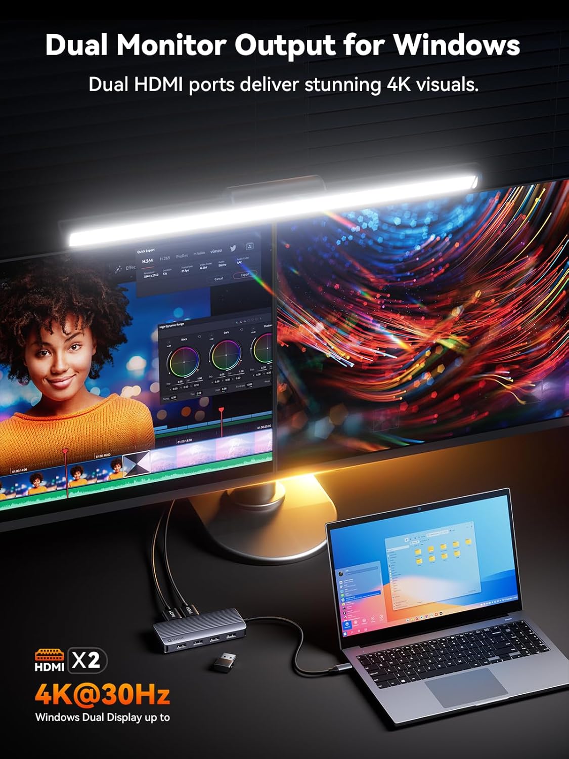 QUUGE 2 7 1 4K, 5Gbps 3.0, 3 USB2.0, Docking Station Dual Monitor HDMI, in USB C Hub with Dual HDMI PD Charging, USB