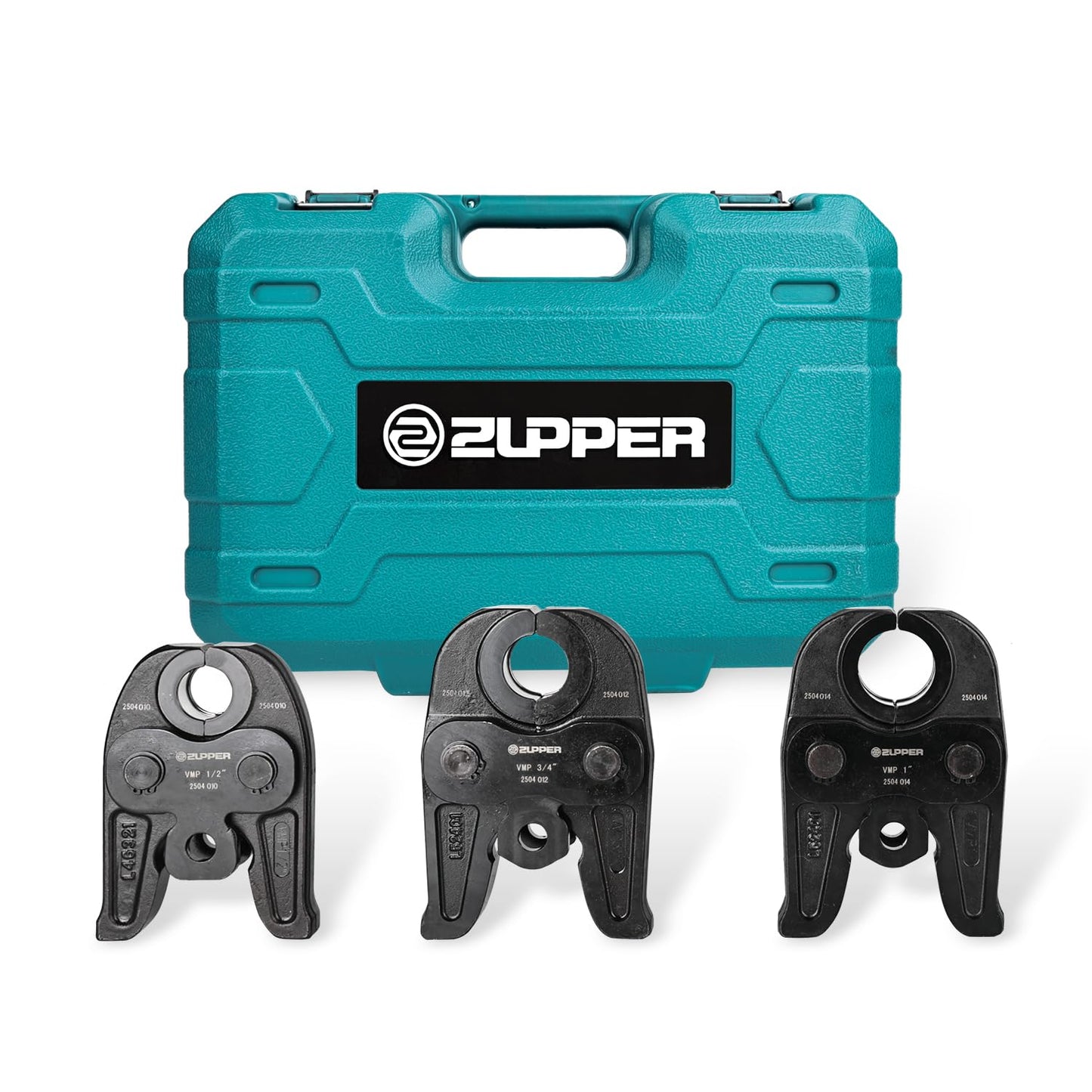 ZUPPER MegaPress Jaws, 3PCS Standard Pressing Jaws Kit 1/2", 3/4", 1" for Carbon Steel Pipes, Compatible with Standard Press Tools (32 kN / 7,200 lbs) - with Carrying Case