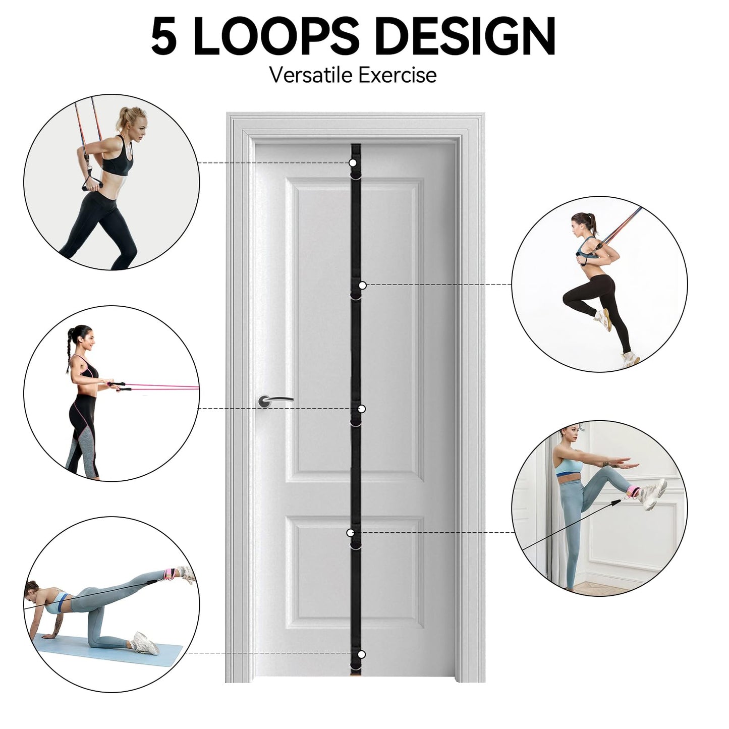 GKAI-XYZ Door Anchor Strap for Resistance Bands - Multi-Point Door Gym Attachment with 5 Stainless Steel D-Rings - Adjustable Home Fitness Equipment for Full Body Workout & Strength Training