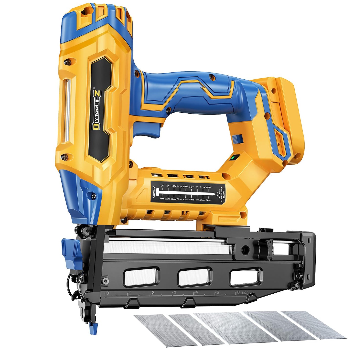Cordless 16GA Finish Nailer Compatible with Dewalt Battery, 3/4 to 2-1/2 Inch Straight Power Motor Tool 20V,Tool-Free Adjustment, Dual Firing Modes Brad Nail Gun for Finish Work, Tool Only, 5.7LBS