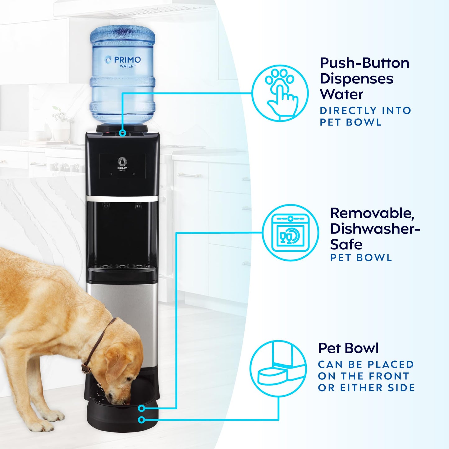 Primo Water Dispenser for 5 Gallon Bottle with Pet Drinking Station - Hot & Cold Top Loading Water Cooler Machine