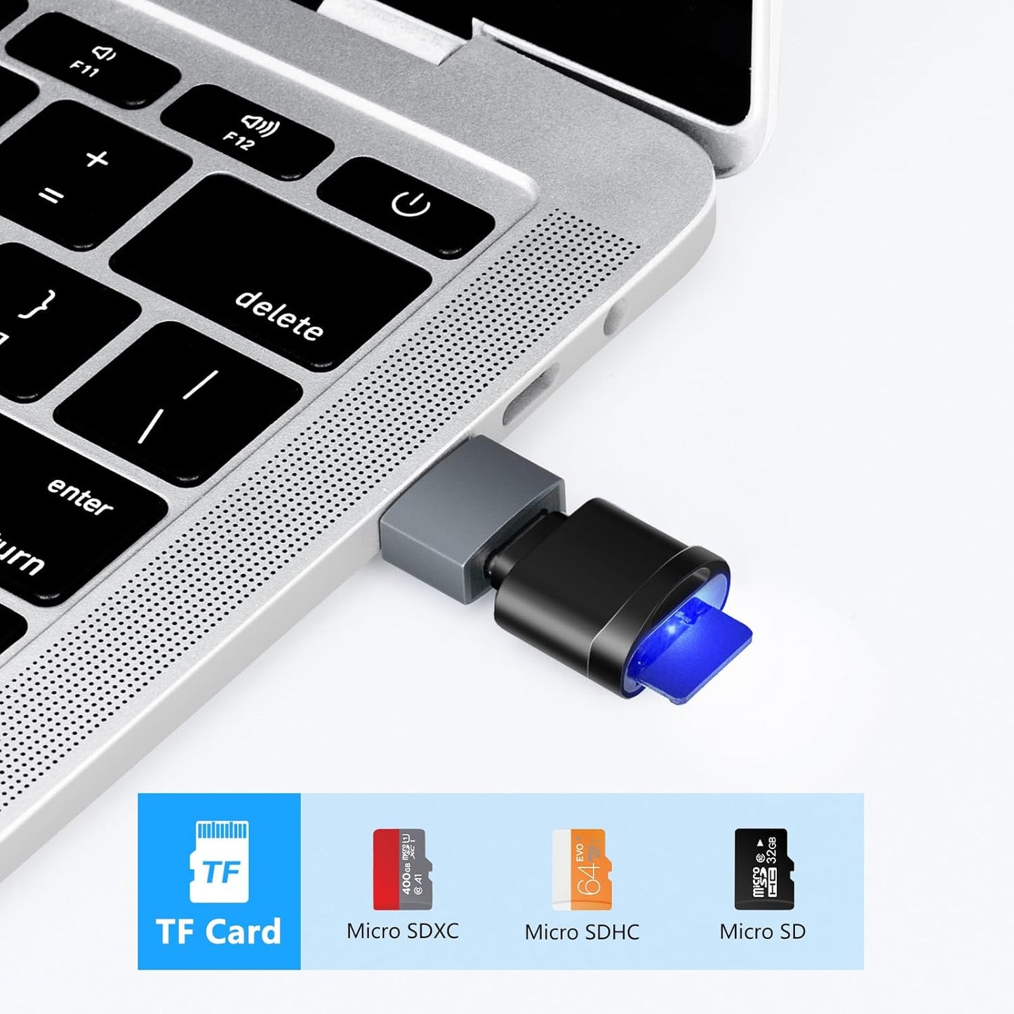 Seminer TF Card Reader, Micro SD Card Reader, Type C TF Memory Card Reader Adapter with USB C to USB Adapter Compatible
