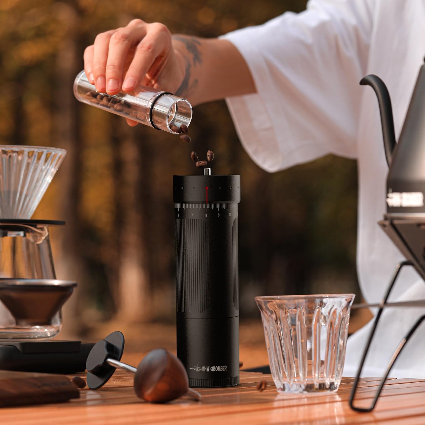 MHW-3BOMBER R3 Pro Manual Coffee Grinder, 2026 Upgraded Titanium Coated Conical Burr, External Adjustment Hand Grinder for Espresso & Pour Over, Professional Kit with 5 Sifting Screens, G5847B