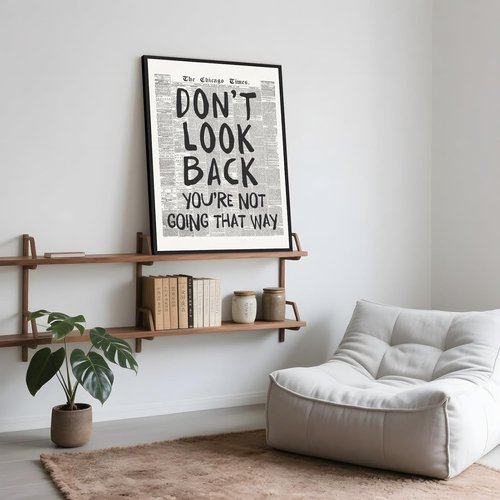Framed Retro Newspaper Wall Art - Inspirational 'Don't Look Back' Quote | Black and White Canvas Print 8x12