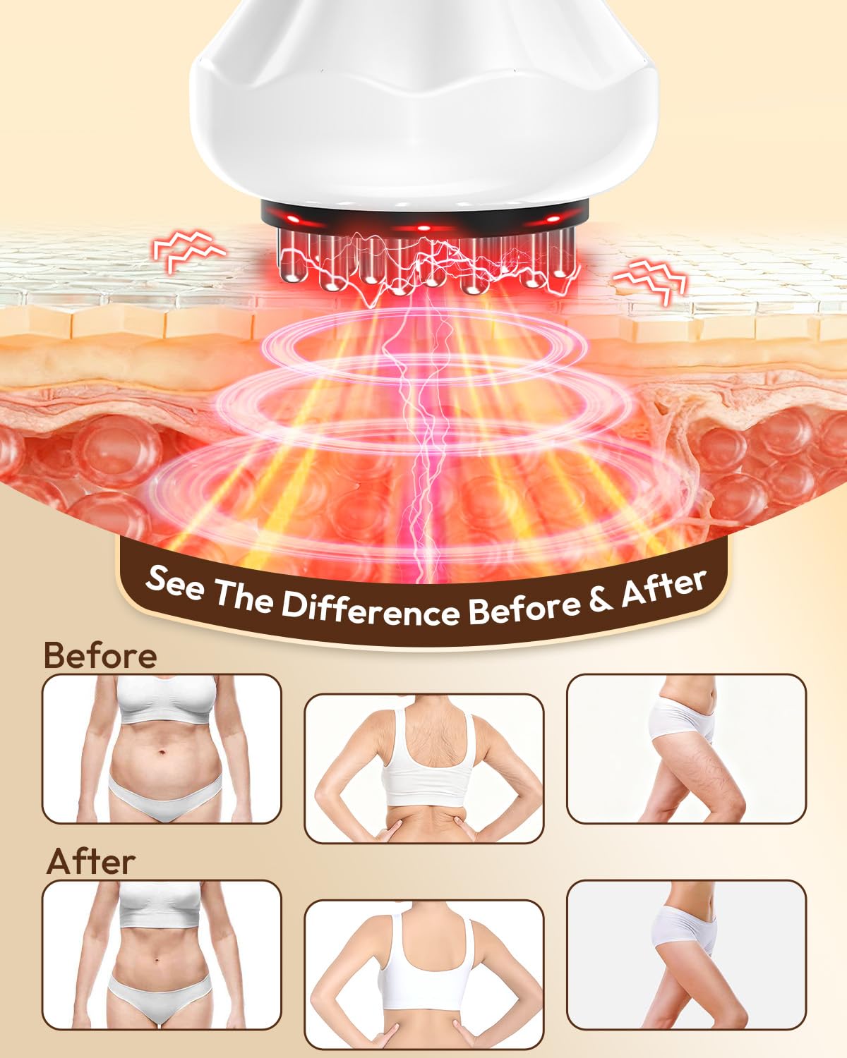 Glamesty Lymphatic Drainage Massager & Anti Cellulite Massage Tool, Body Sculpting Machine with Light, Soothing Pulse, Heat & Vibration, Heated Lymph Brush for Legs, Hip, Arms, Belly (White)