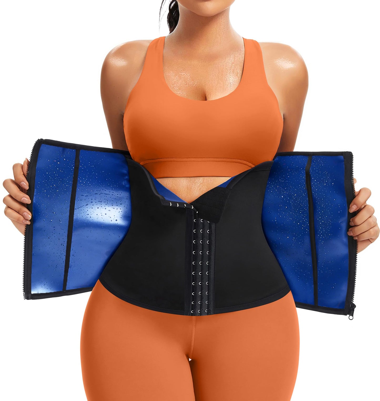 FUXERT Womens Waist Trainer with Zipper Sweat Waist Trimmer for Women Sweat Belt Band Sports Sauna Suit（BK XXL Black