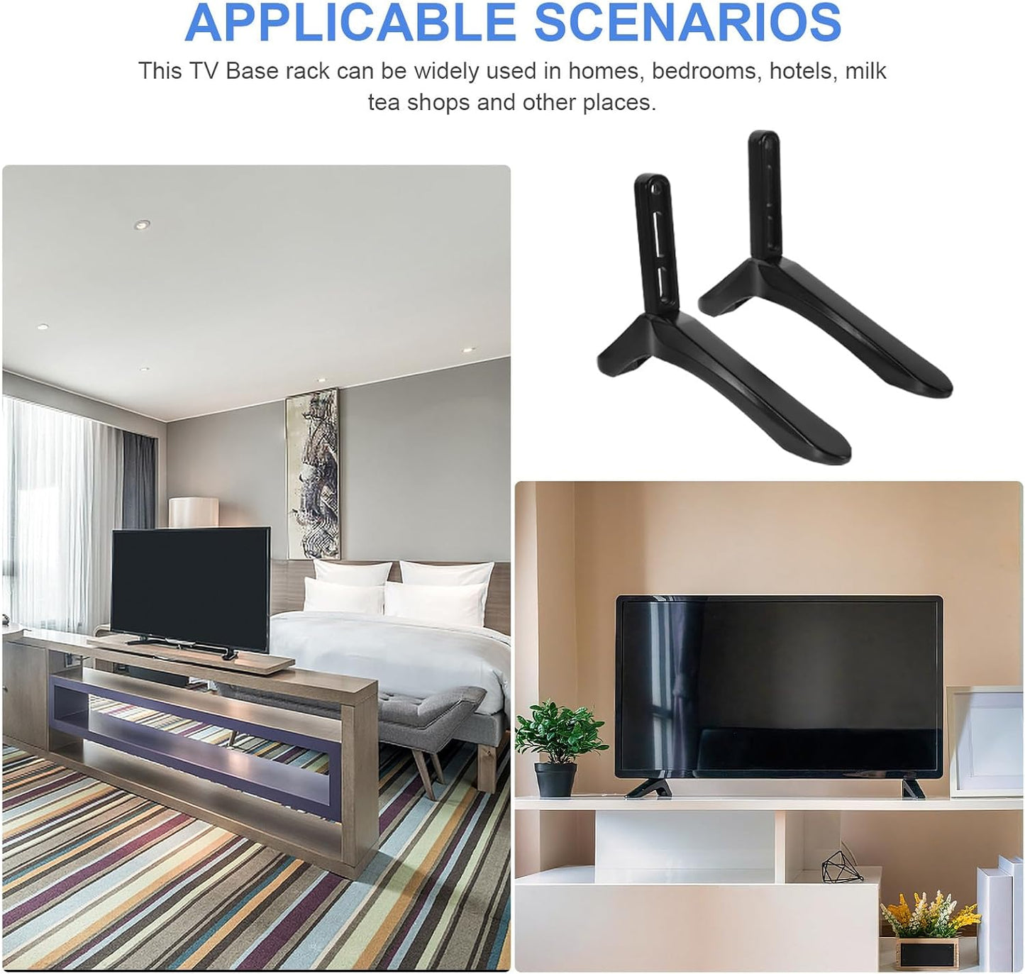 SHINYPASING Tv Table Support Base Stand with Screws Black Non-Drill Desktop Holder Bracket for Flat Screen Tvs Suitable
