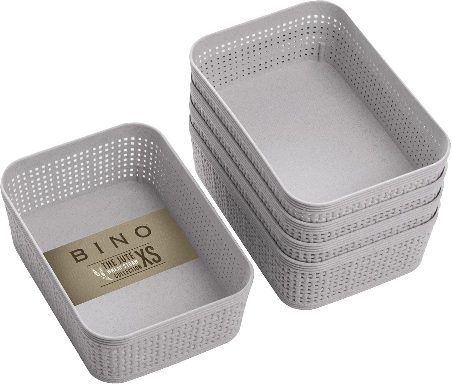 BINO Woven Plastic Basket - Stylish Natural Grey XS, 5-Pack | Space-Saving Home Organization