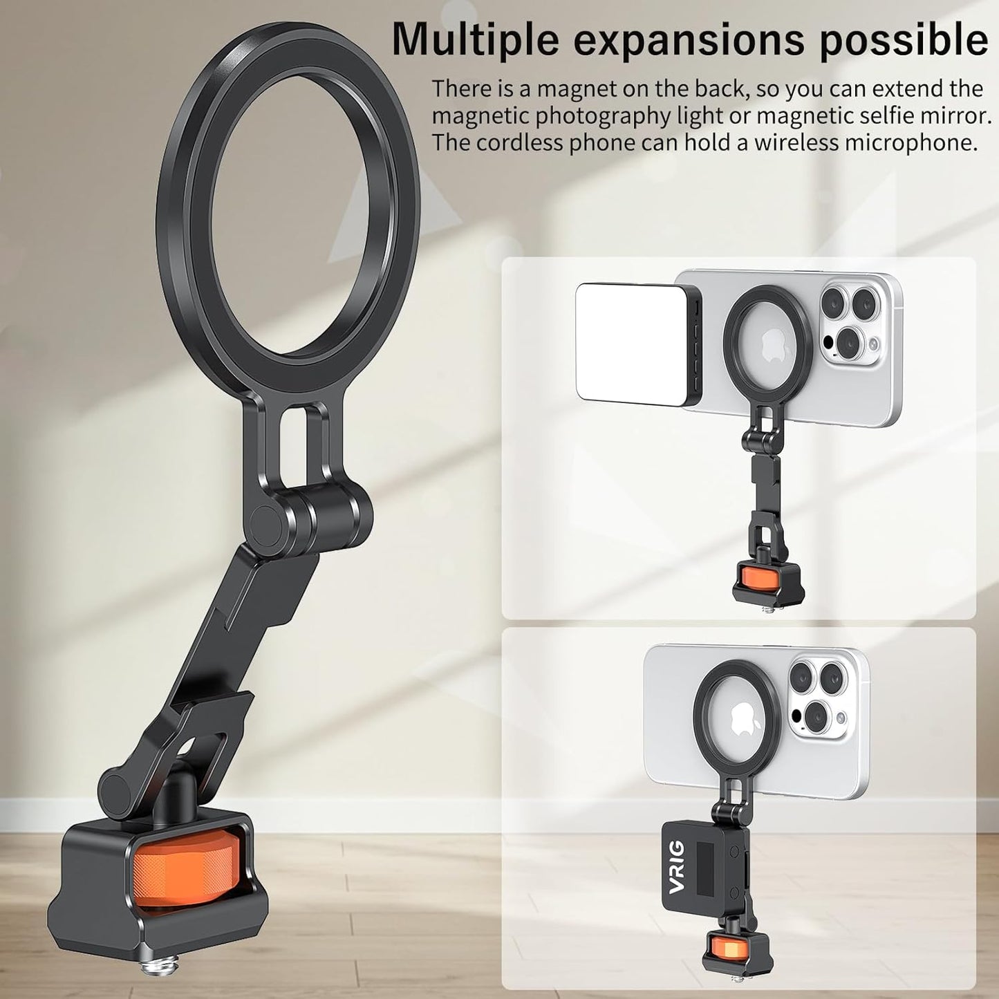 VRIG Express 1/4 3/8" 16 15 14 13 12 VRIG Phone Tripod Mount for MagSafe, Aluminum Magnetic Tripods Phone Mount Adapter