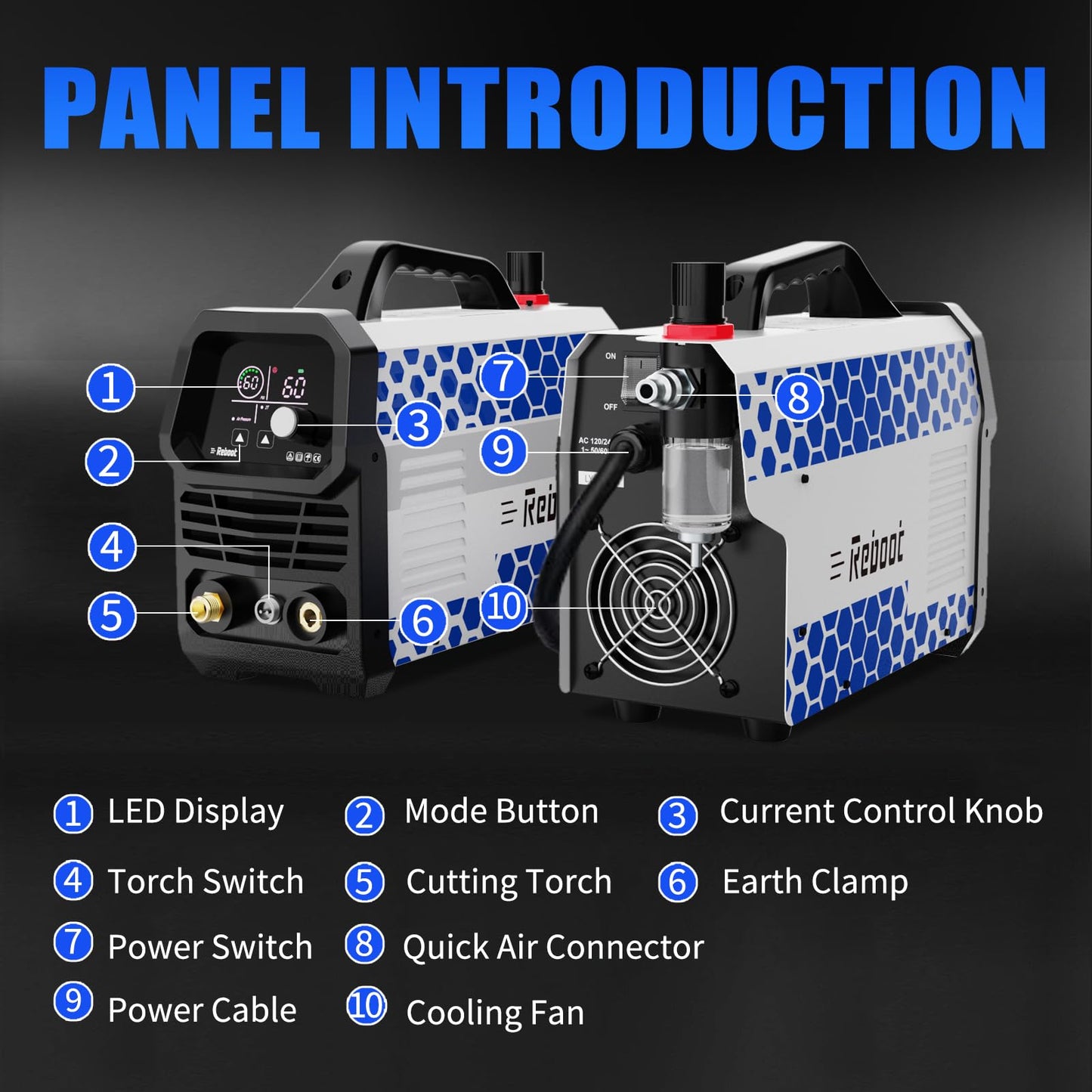 Reboot 60A Plasma Cutter, Large LED Display, 120/240V Synergic IGBT Inverter Cutting Machine, 1/2 Inch Clean Cut, 5/8 Inch Max Cut, Post Flow and 2T/4T, Built-in Air Regulator, for Beginners DIY Use