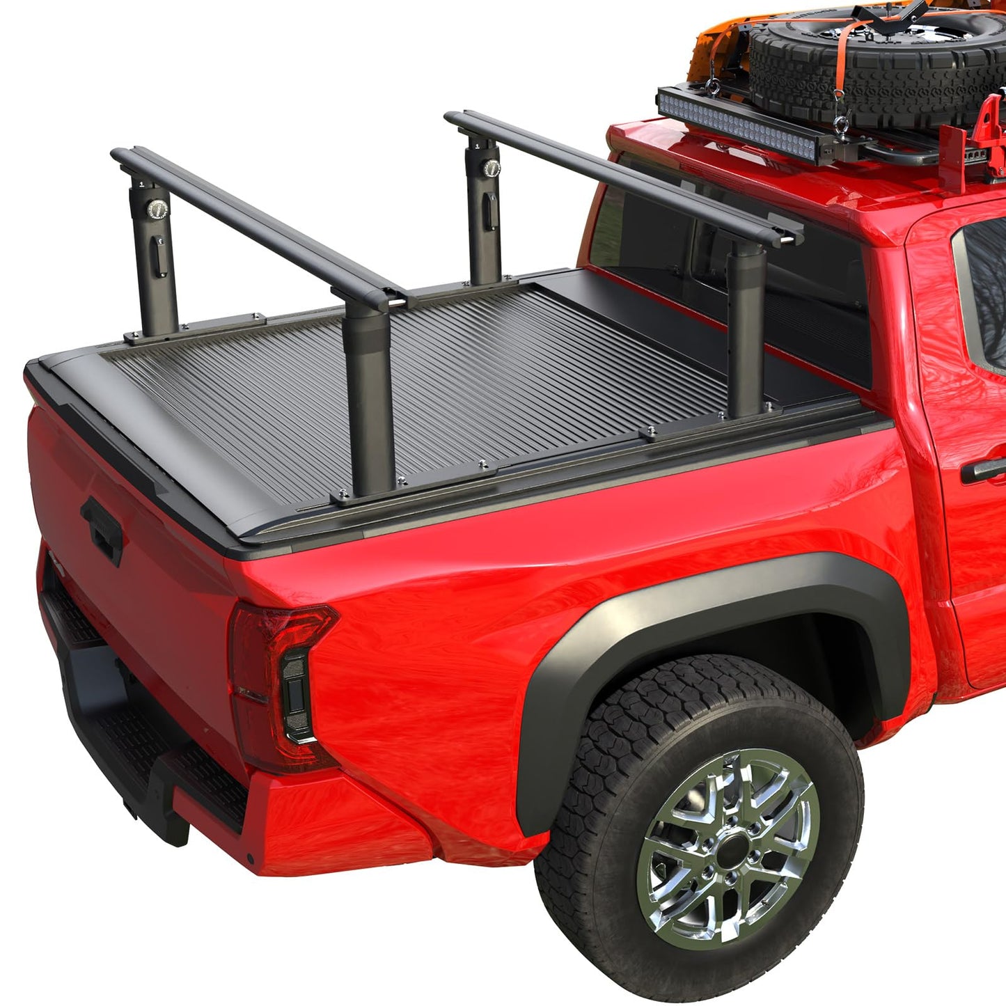 TRUMGETA Truck Bed Rack Fit for Tacoma Gladiator Mid Size Pickups Compatible with Tonneau Cover w/T-Slot Rails, Adjustable 19"-25" Aluminum Truck Ladder Rack Fits Lumber Pipes Kayak