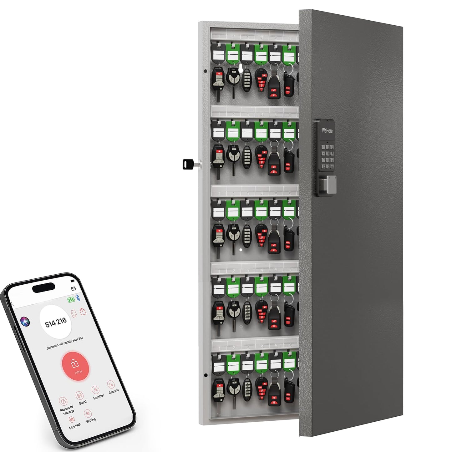 DiDiHere 120-Key Smart Key Lock Box, Wall-Mount Key Cabinet with Key Management App(Track Key Borrow/Return), Keypad, Bluetooth & WiFi Unlock (Sold Separately) for Commercial, School, Rental, Office