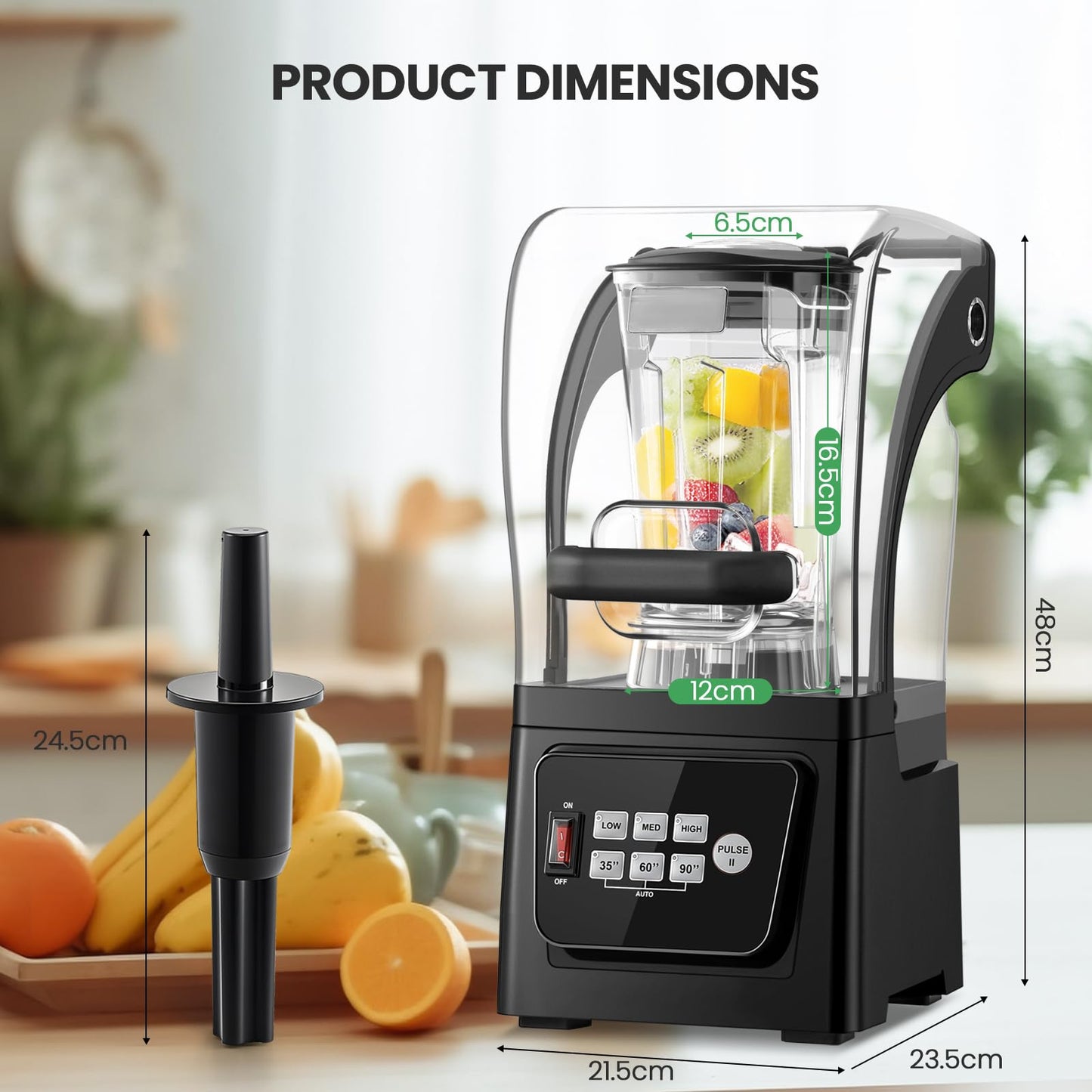 Huanyu Commercial Blender 2L 68OZ 2200W Quiet Professional Blenders with Sound Enclosure for Smoothies with Self-Cleaning Function Black