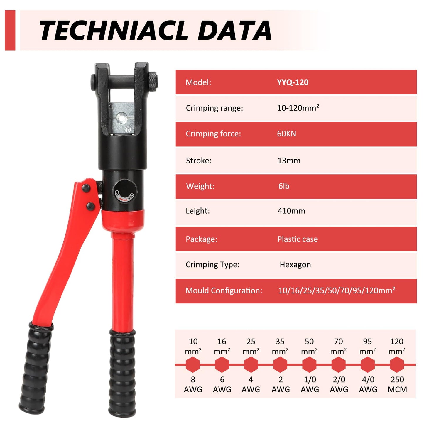 Hydraulic Crimping Tool, 60KN Heavy-Duty Hydraulic Punch Tool with 9 Hex Crimp Dies, Heat-Treated Alloy Steel, Ergonomic Anti-Slip Handle for Industrial Electricity, Communication, Metallurgy