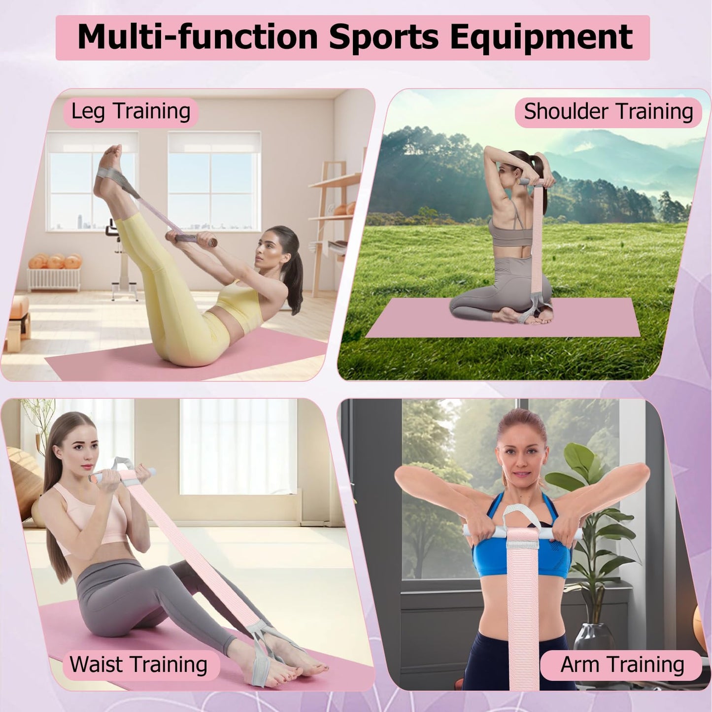 Elicho 120lb Pedal Resistance Bands with Handles, Heavy Duty Elastic Pull Rope for Yoga, Sit Up, Strength Training & Home Workout(Pink)