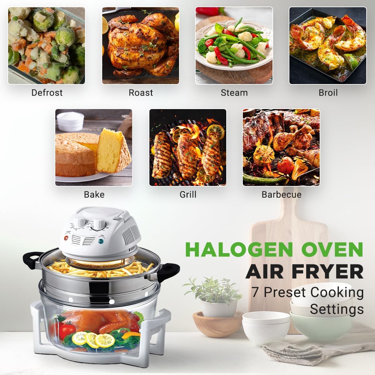 NutriChef Air Fryer - 13 Quart Infrared Convection Halogen Oven | Quick Healthy Meals in White