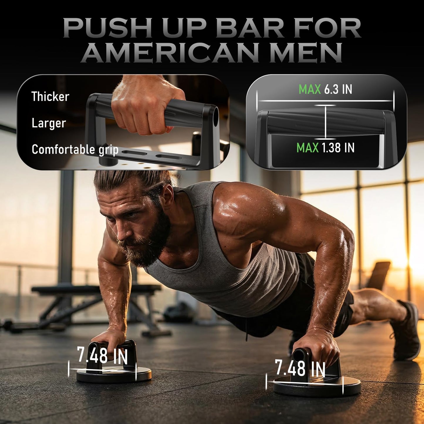 JLoibao Push Up Bars Strength Training Equipment, Ergonomic Grips, 7.48" Base for Increased Stability, Home Gym Equipment, Push Up Stands Handle for Floor Workouts ﻿
