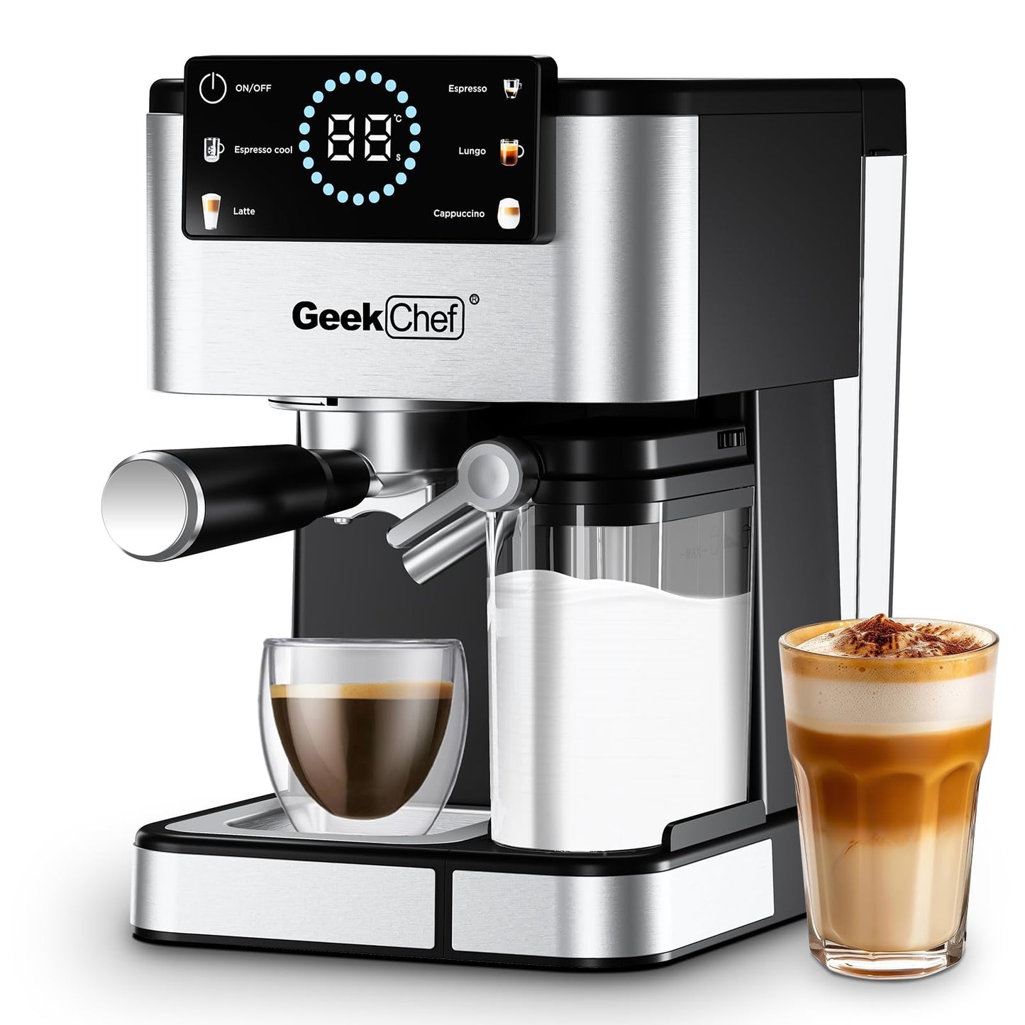 Geek Chef Espresso Machine, 20 Bar Espresso and Cappuccino Coffee Maker, Quick Heating Automatic, Latte & Cappuccino Creator, for Home, for Gift to Family, Friends, Coffee Shops