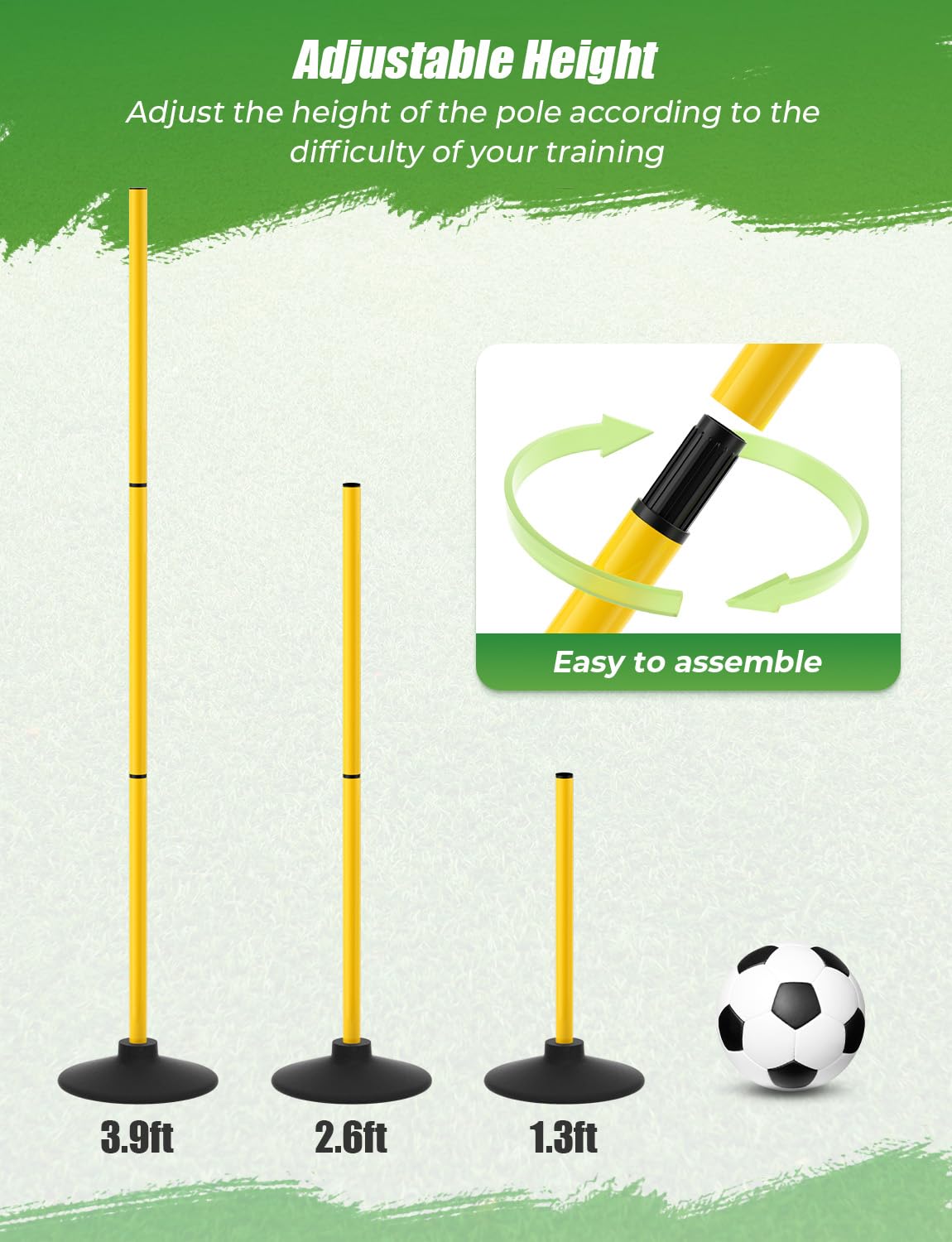 GHB Agility Poles 4 Pack 50" Sports Soccer Training Poles,Detachable Speed Training Equipment Football Accessories with Rubber Base