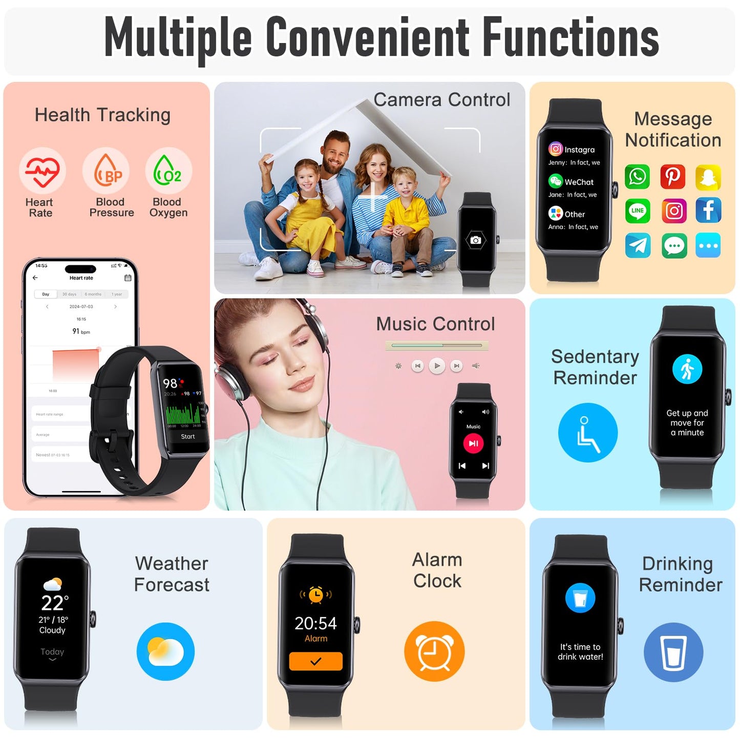 Fitness Tracker with 24/7 Heart Rate,Blood Pressure Sleep Tracking,104 Sports Modes Calories Smart Watch,IP68 Waterproof Step Counter Activity Trackers Pedometer for Android&iPhone Women Men (Bla
