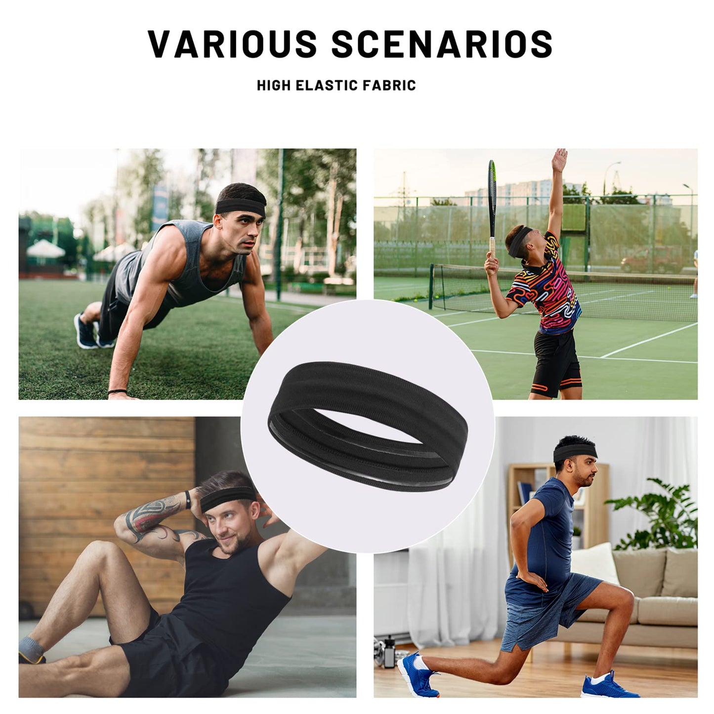 ONEYE Black Workout Headbands for Women Men Non Slip Sport Silicone Sweatbands Elastic Hair Bands Yoga Running Sports Travel Indoor Fitness Gym with 5 PCS