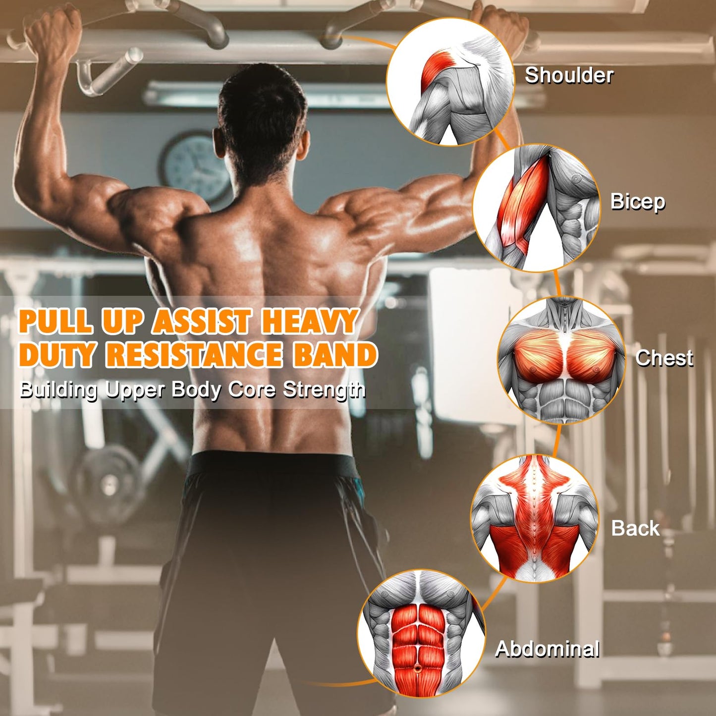 Pull Up Assistance Bands Set,3 Heavy Duty Pull-Up Bar Resistance Bands,Adjustable Weight/Height,Training Equipment with Handle and Foot Rest Unisex for Home & Gym/Muscle/Strength Training（Orange）