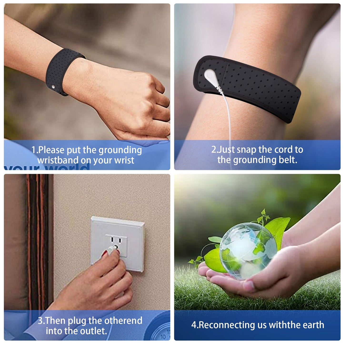 Grounding Mat for Sleep, Universal Grounding Mat for Pain Relief, Inflammation, Balance,Earth Connected Therapy. Grounding Wrist Strap and Grounding Mat Kit（23.6x13Inch）