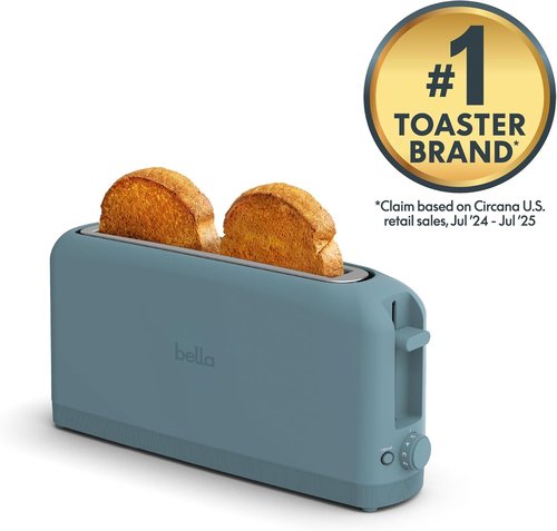 Bella 2-Slice Slim Toaster - 6 Shade Settings, Reheat & Cancel Functions | Fits Sourdough, 10” Long Slot, Surf Color
