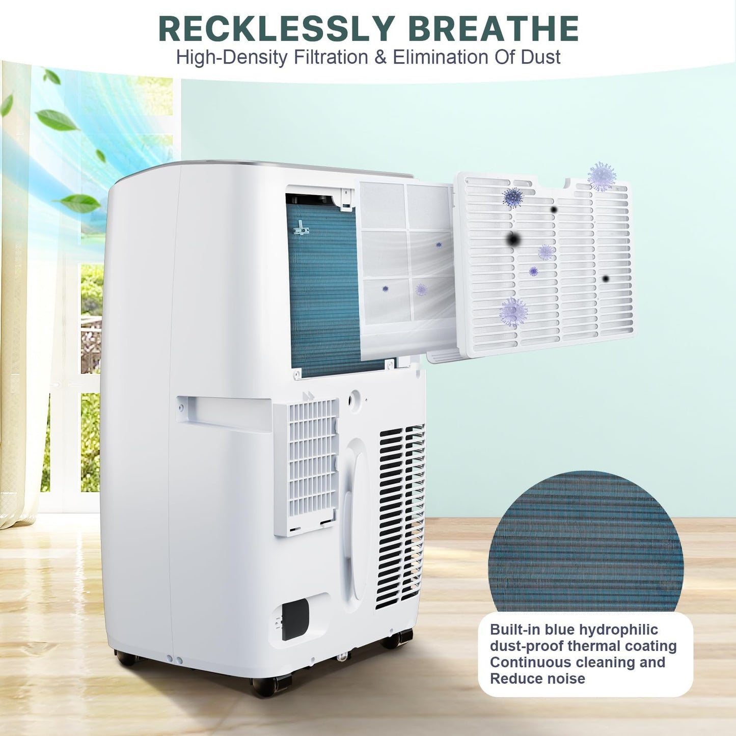 14000 BTU Portable Air Conditioner with White Body, Cooling, Dehumidifying & Fan Features, Quiet Operation for Large Rooms, 24-Hour Timer, Easy Setup & Energy Efficient