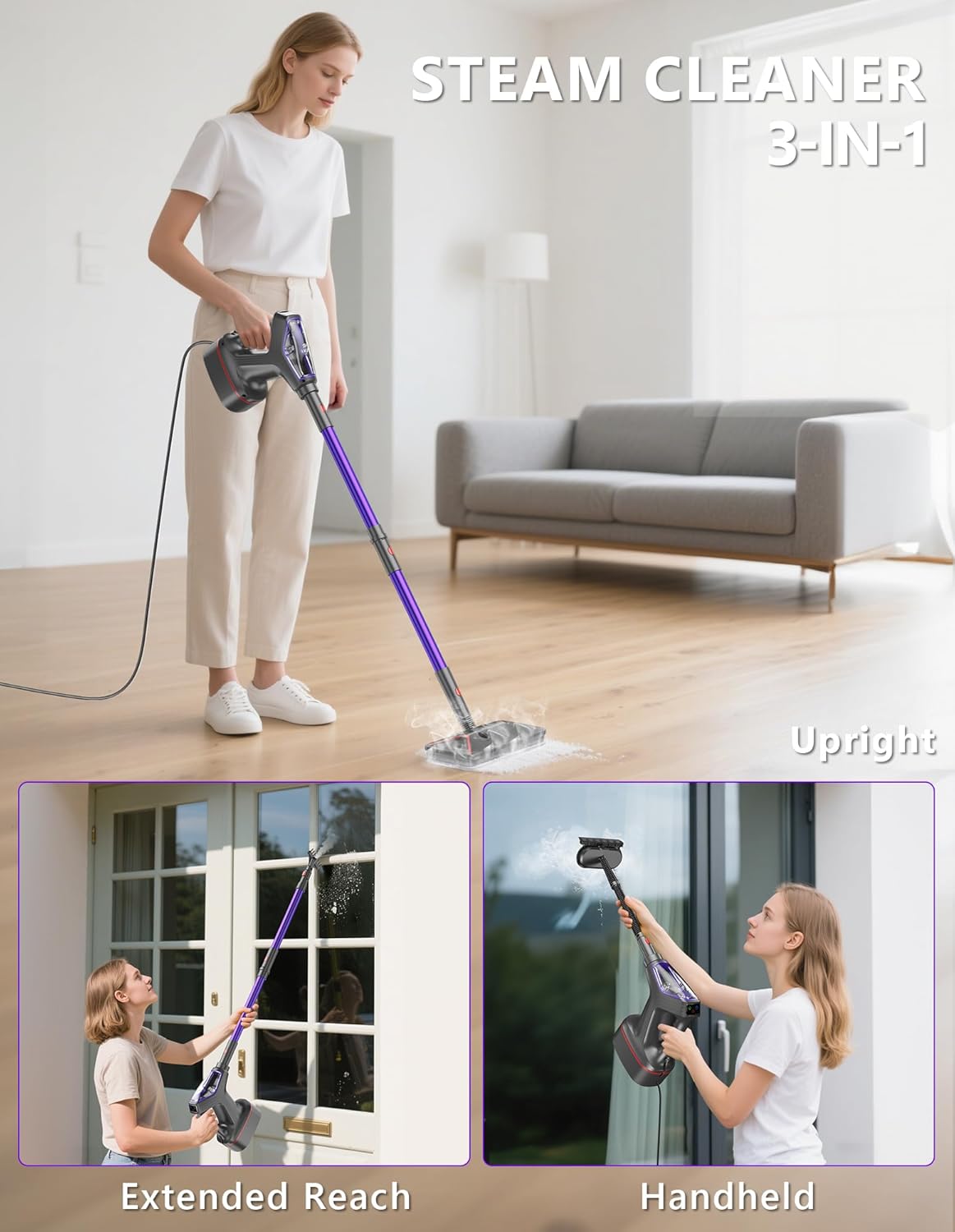 Skiennix Steam Mop - Heavy Duty All-in-One Cleaner with Detachable Handheld Steamer for Hardwood, Tile & More