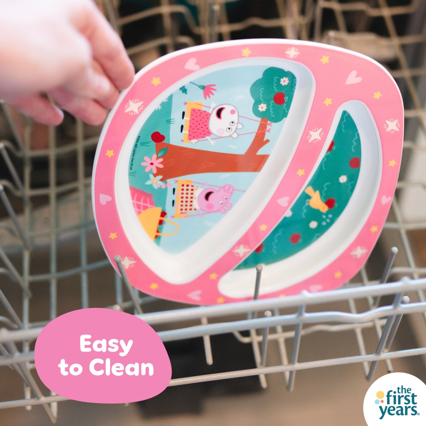 The First Years Peppa Pig Toddler Dinnerware Set - Includes Plate, Divided Bowl, and Utensils - Dishwasher Safe Feeding Supplies Made without BPA - 4 Count