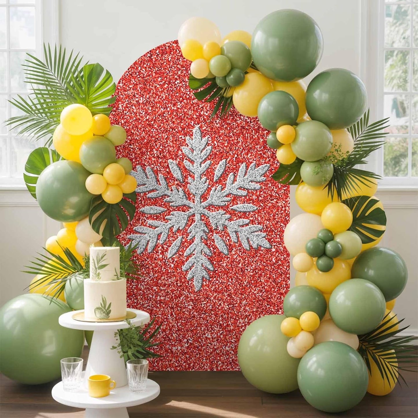 Duskova Living 4 Modern Themed Arch Backdrop Cover FT, Winter Watercolor Sparkling Snowflake Pattern Wedding Arch Cover