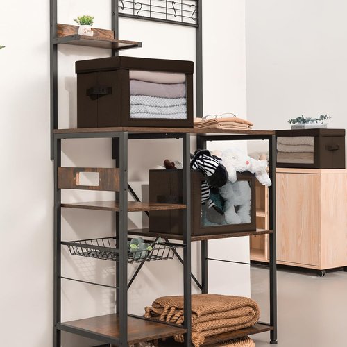Homsorout Stackable Storage Bins - Medium Foldable Closet Organizers with Lids | 5-Pack, Brown