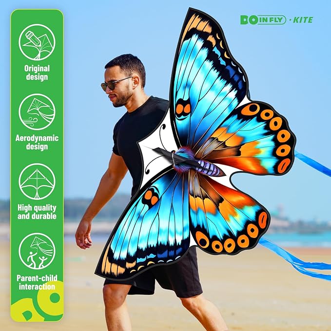 Butterflys for Kids, Beautiful Kite Easy to Fly for Beginners with 328 ft Line & Line Winder (Flower Butterfly Kite（Cyan）, 1)