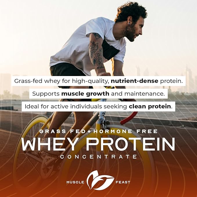 Muscle Feast Grass-Fed Whey Protein Concentrate Powder, All Natural, Hormone Free Pasture Raised Whey Protein Powder for Women & Men, Clean, Non-GMO & Gluten Free Whey Concentrate - Unflavored, 2lb