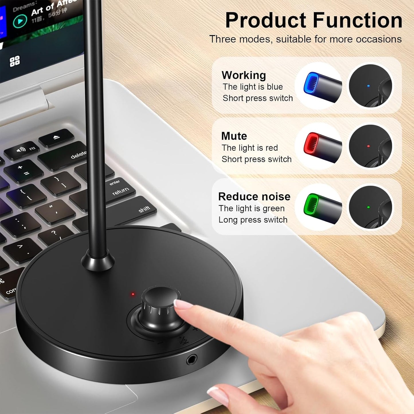 Aokeo USB Desktop Microphone, Computer Microphone for PC with Noise Cancellation & Click to Mute Function