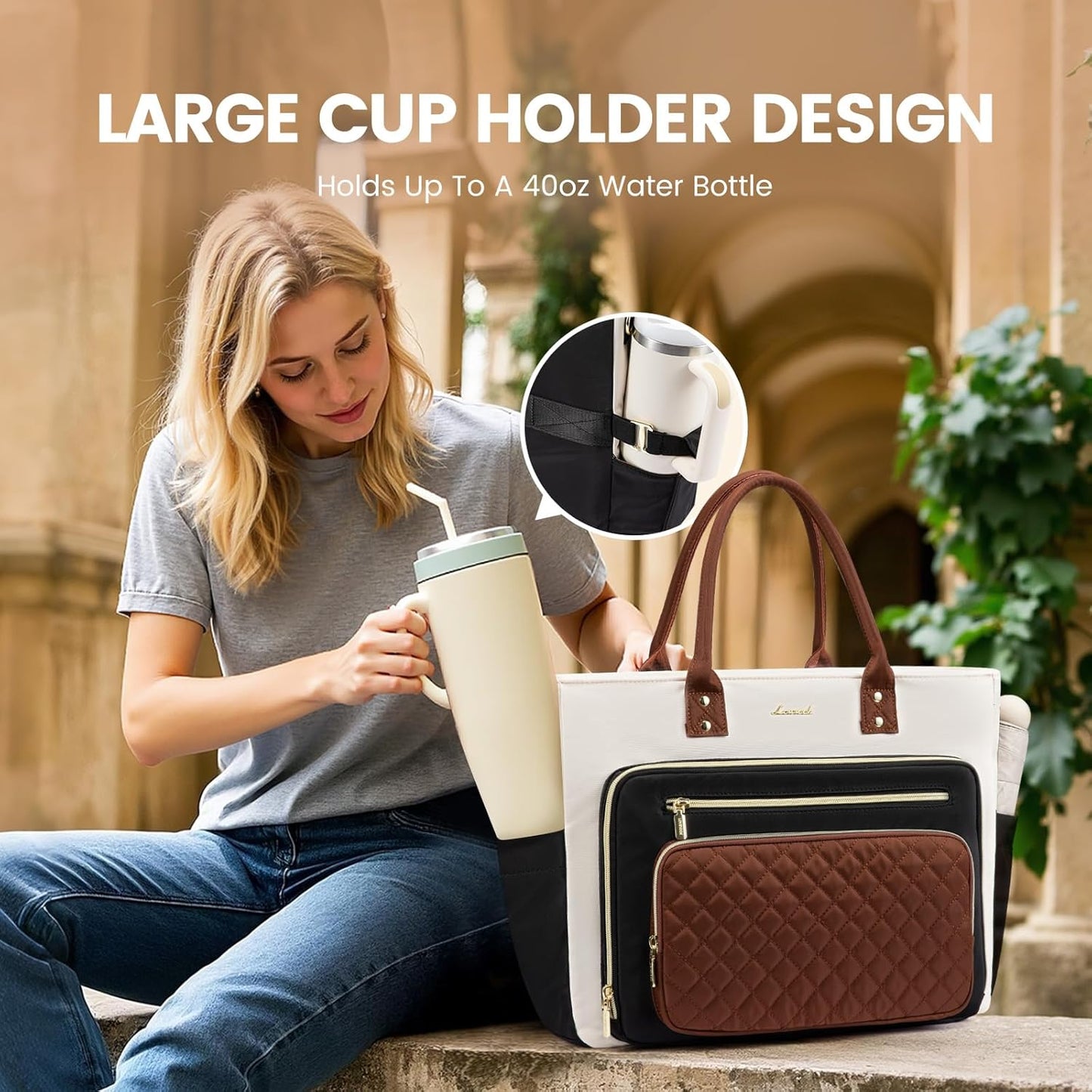 LOVEVOOK 15.6 Inch Teacher Tote Bag for Women Work, Laptop Bag With Large Cup Holder, Nurse Bags Professional Briefcase