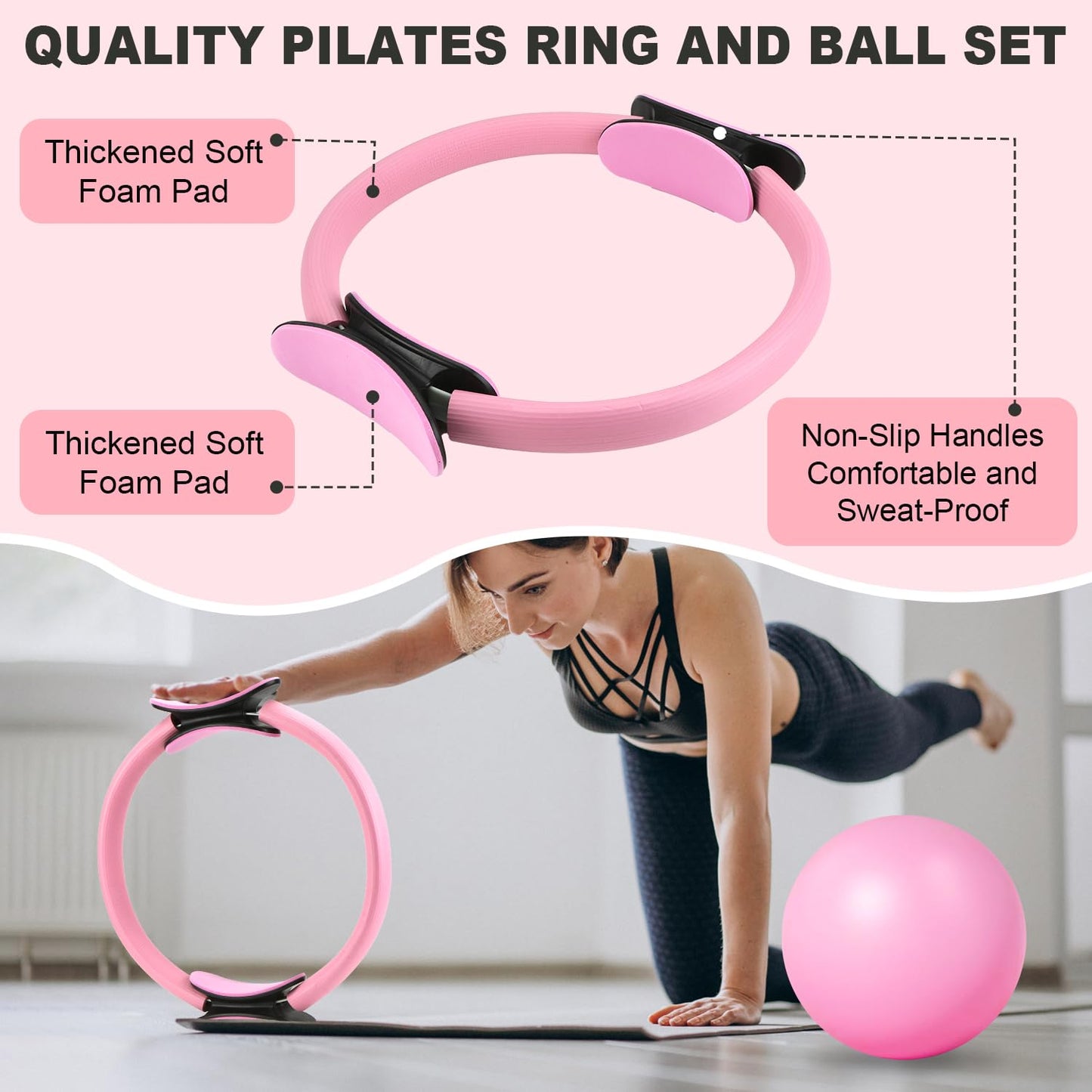SHTALHST Home Pilates Kit 14 PCS, Pilates Ring and Ball Set with Adjustable Ankle Wrist Weights and Resistance Bands for Women Workout Set, Yoga Essentials Kit Equipment Accessories for Home Workouts