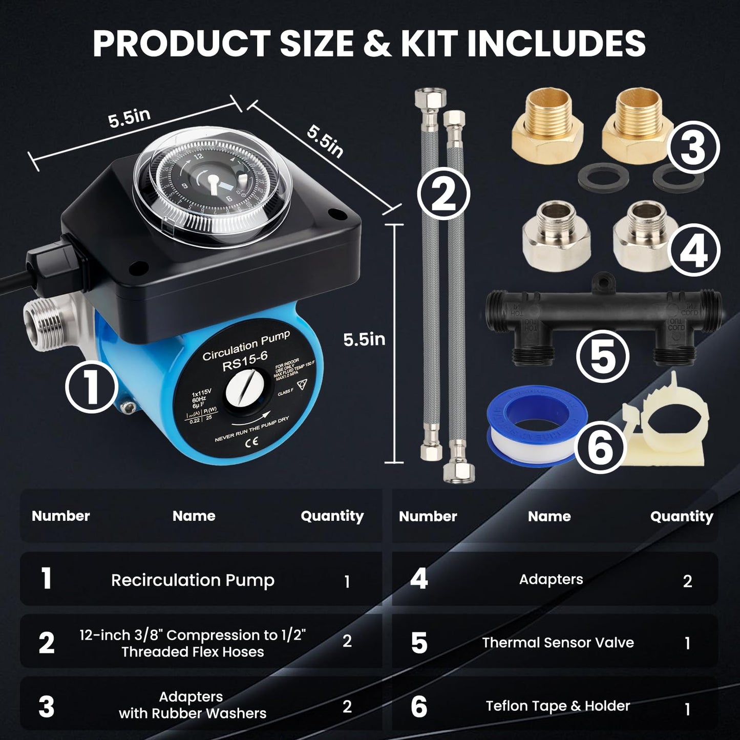 Instant Hot Water Recirculating Pump Kit - Save 15,000 Gallons/Year, Programmable Timer, 5-Year Warranty, Easy DIY Installation for Tank Water Heaters