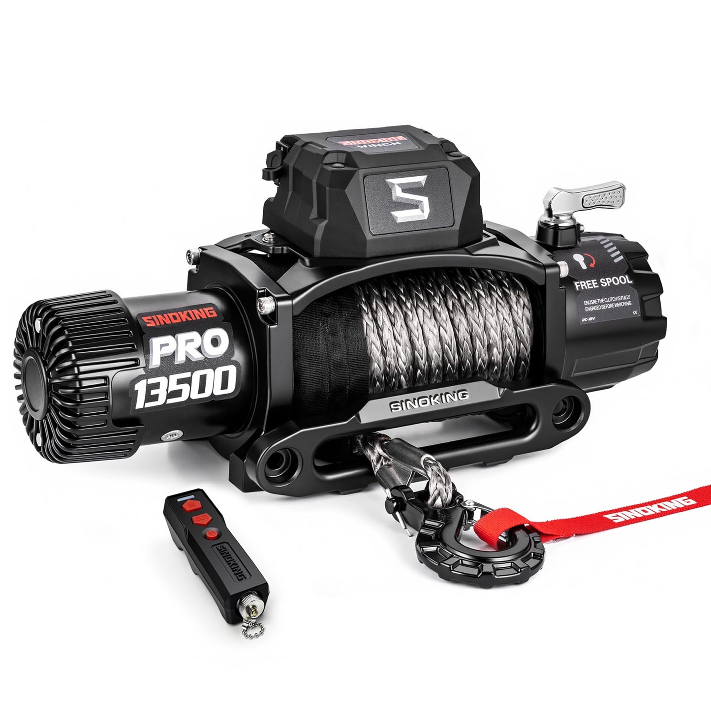 SINOKING PRO Series 13500 lb Electric Winch, 12V Towing Winch, Synthetic Rope, 2-in-1 Wired/Wireless Remote, Waterproof IP67, 7 HP Motor for Jeep, SUV, Truck & Trailer
