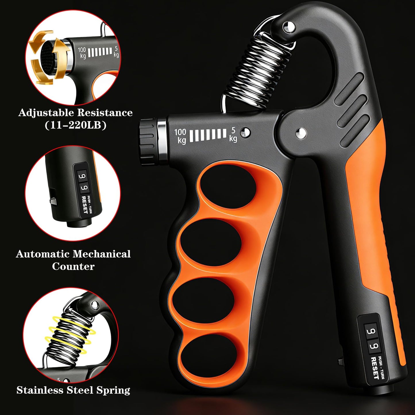 Hautrely Hand Gripper Strengthener, 11-220LB Adjustable Resistance Grip Strength Trainer with Counter, Forearm Exerciser for Injury Recovery and Muscle Building (Blue)