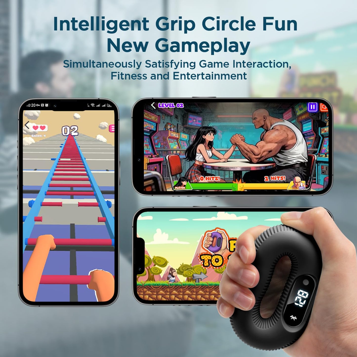 LVPIMAN Smart Grip trainer, Supports Multiple Game Interaction and HID Mode Video Browsing,Grip Strength Trainer for fitness, Stress relief and Rehabilitation Training, Resistance 50 Pounds Hand Trainer Black